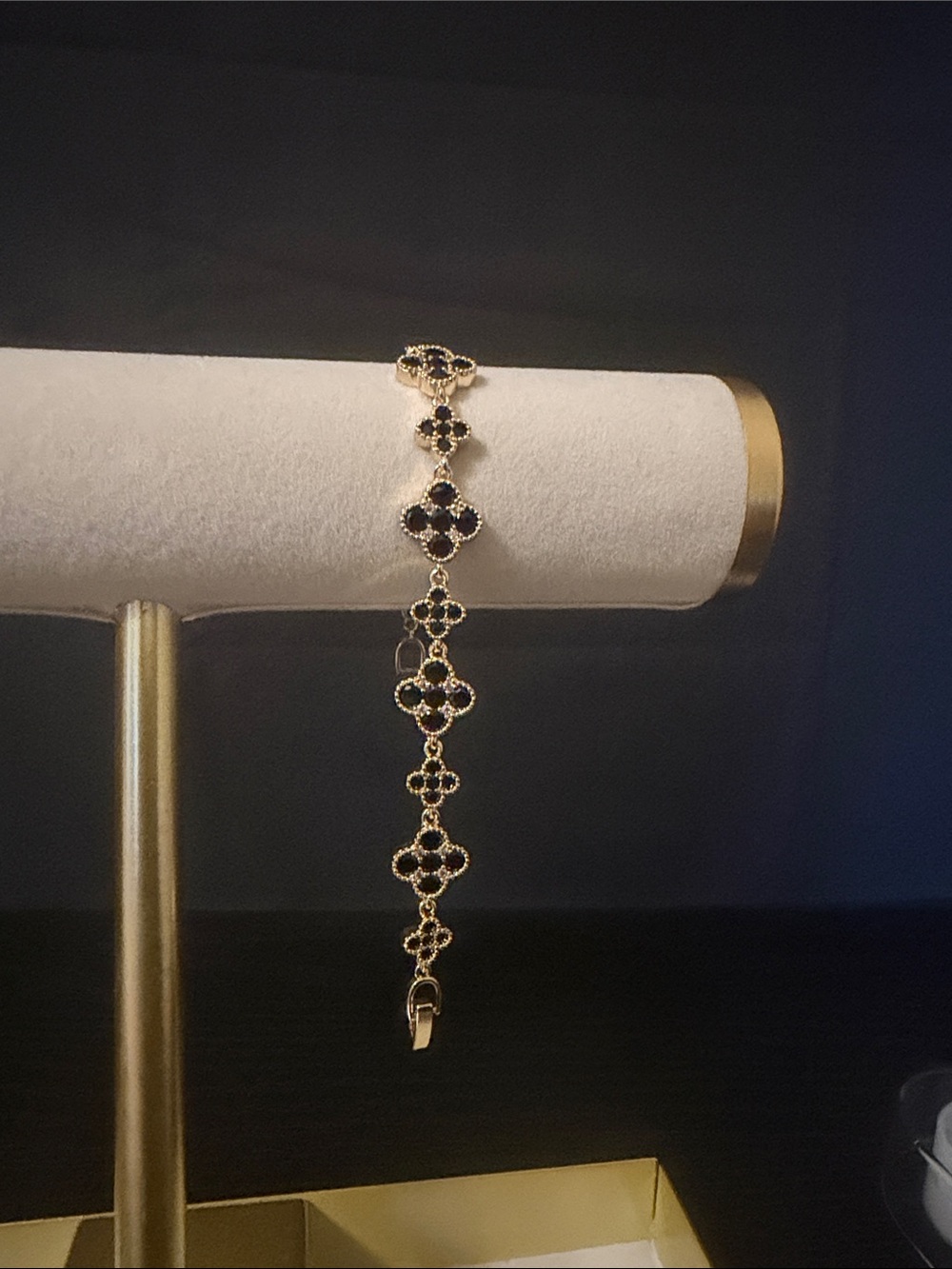 Gold Bracelet with Black Clover Motifs and Sparkling Accents